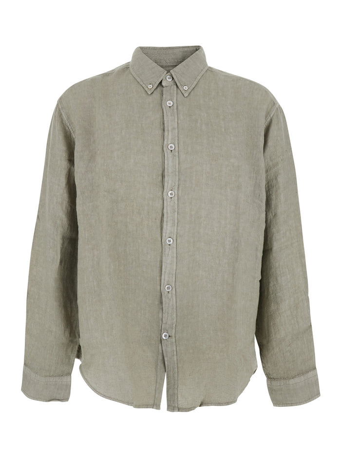 Beige Shirt Linen Dyed Oversized With Long Sleeves And Traditional Collar For Women Blouses