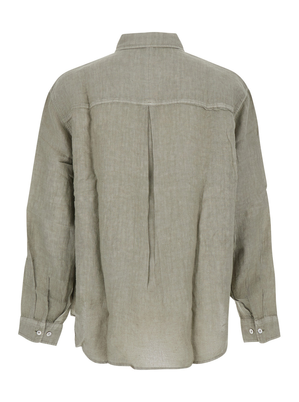 Beige Shirt Linen Dyed Oversized With Long Sleeves And Traditional Collar For Women Blouses