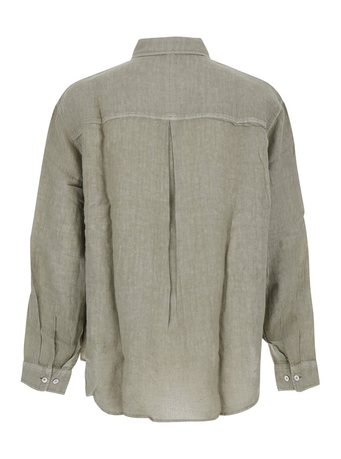 Beige Shirt Linen Dyed Oversized With Long Sleeves And Traditional Collar For Women Blouses