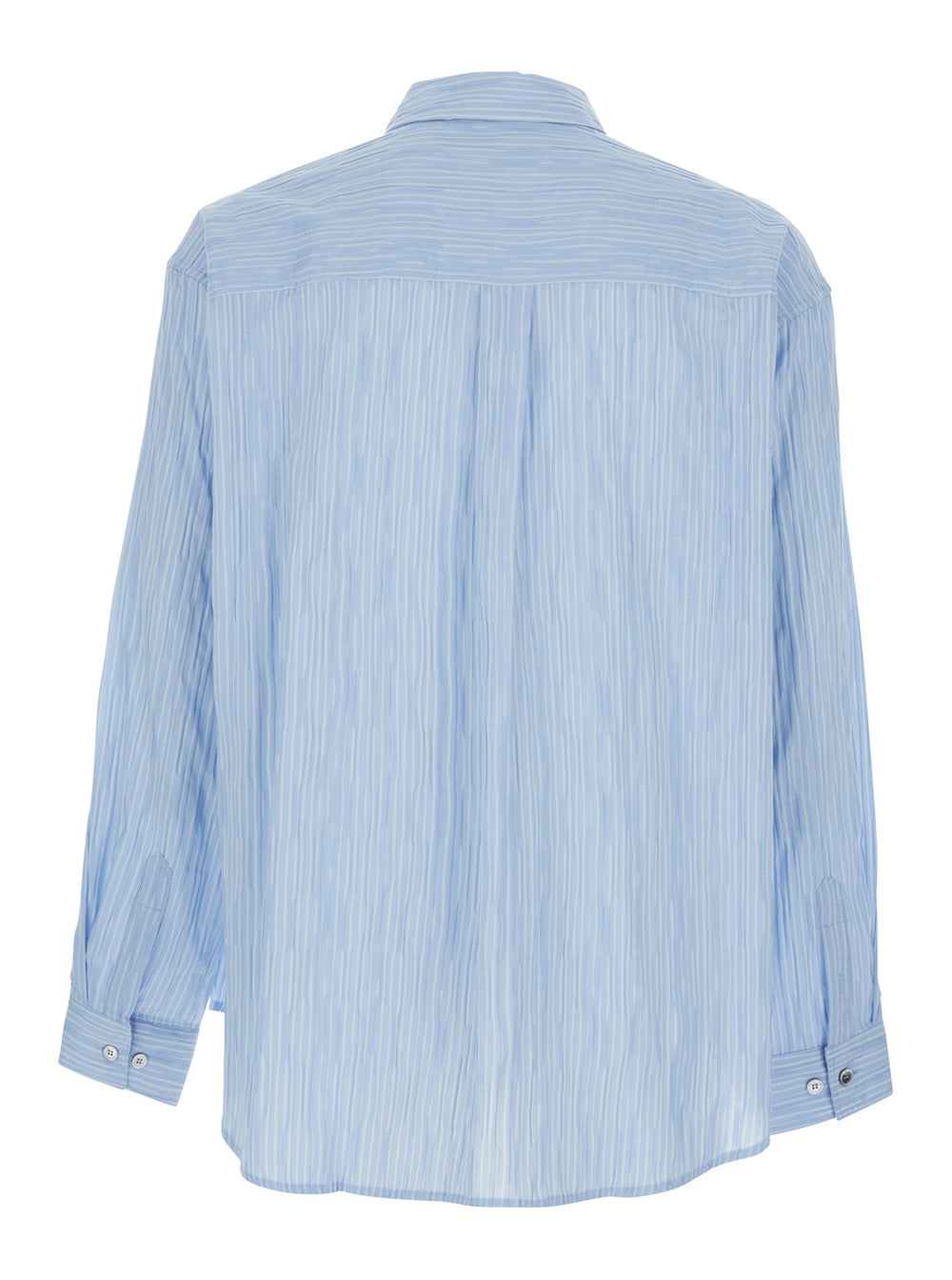Shirt Semi-Overfit Wrinkle Stripe Blue Striped With Classic Collar And Long Sleeves Cotton For Women Blu Nylon Polyurethane Blouses