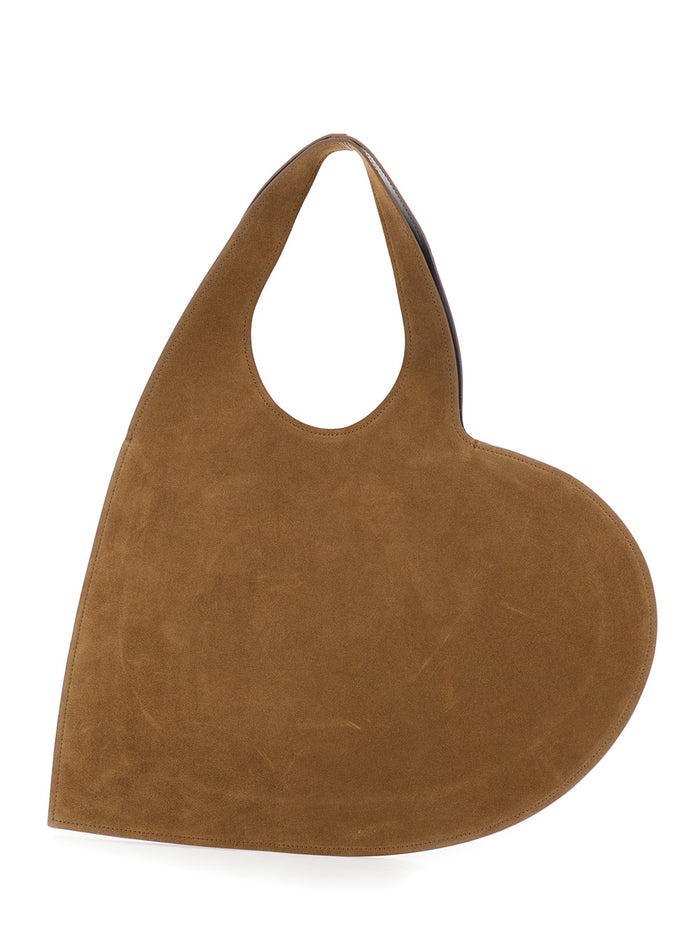 Shoulder Bag COPERNI with Cut-Out Handle and Heart Silhouette in Brown Suede for Women Cow Leather