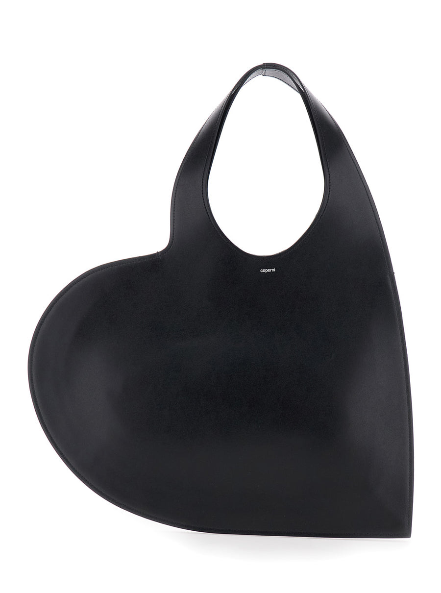 Shoulder Bag Heart Silhouette Black Suede Cow Leather