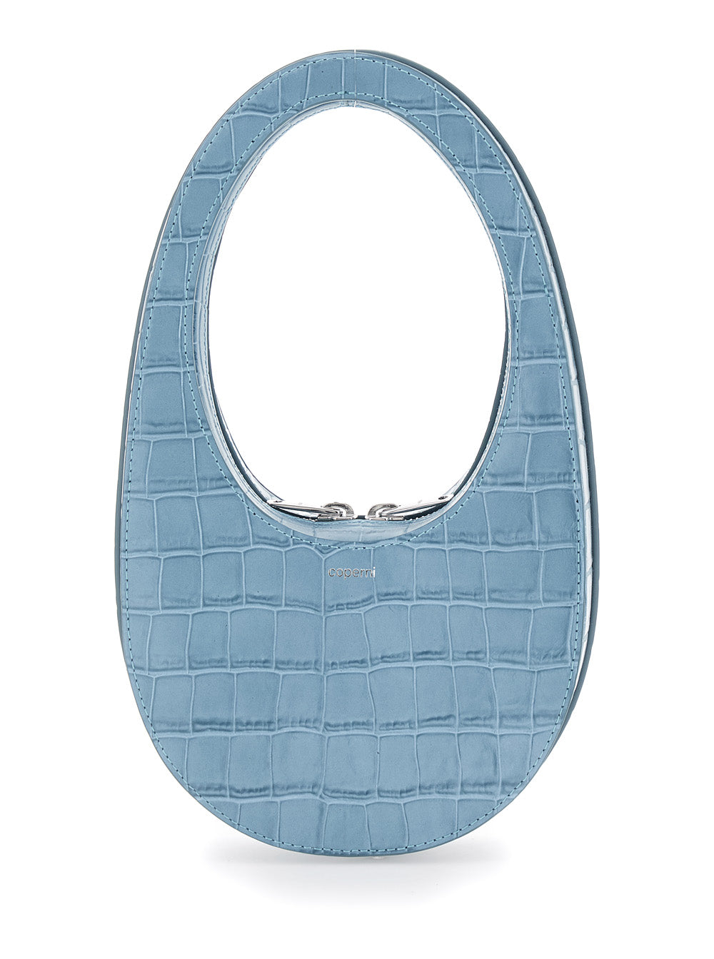 Swipe Mini Handbag with Logo Lettering on the Front and Crocodile-Embossed Effect in Blue Leather for Women Light Calf Hand Bags