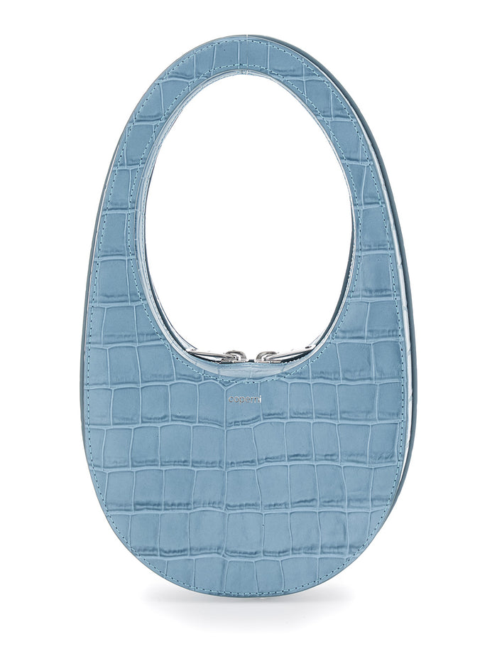 Swipe Mini Handbag with Logo Lettering on the Front and Crocodile-Embossed Effect in Blue Leather for Women Light Calf Hand Bags