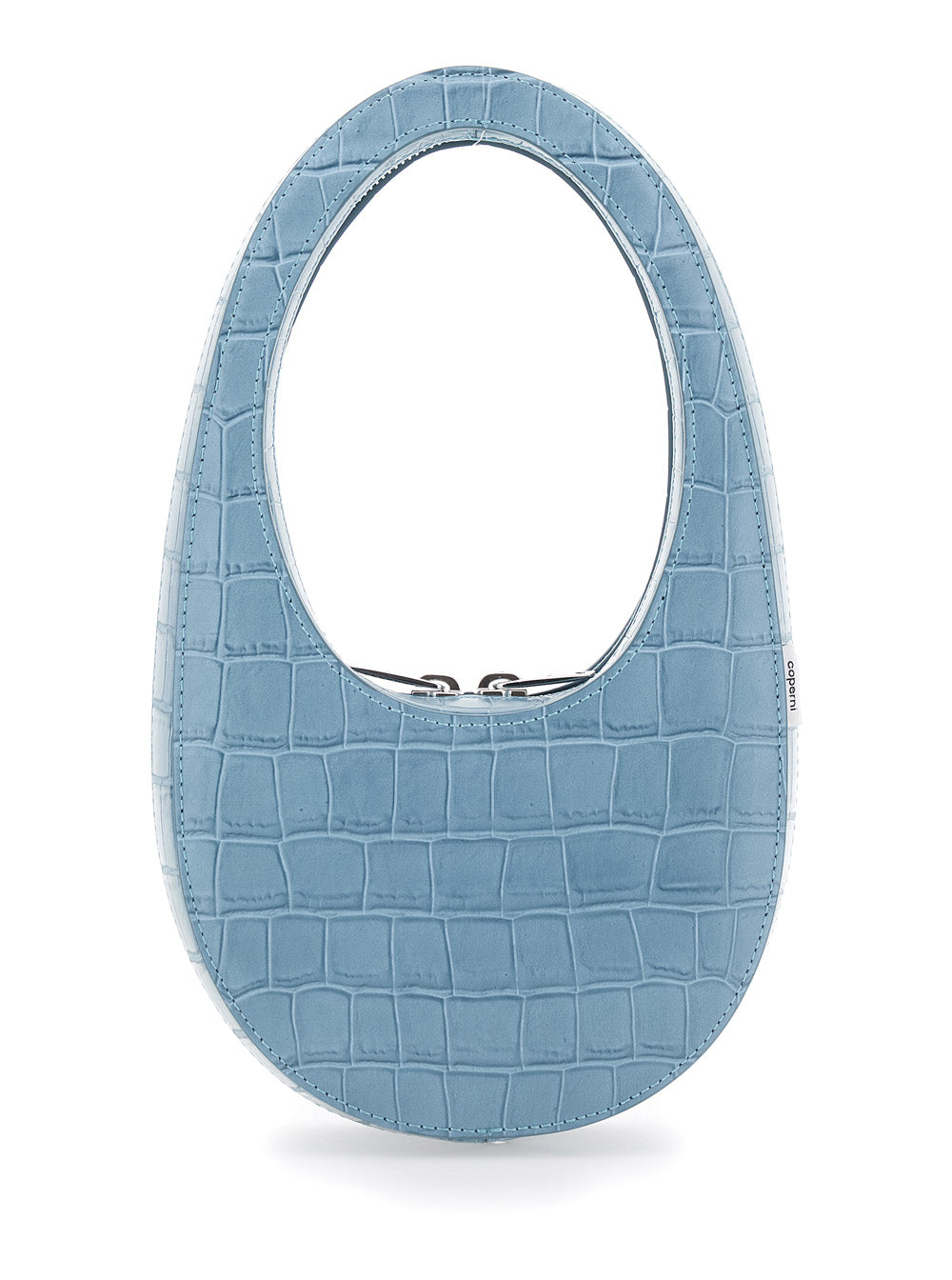 Swipe Mini Handbag with Logo Lettering on the Front and Crocodile-Embossed Effect in Blue Leather for Women Light Calf Hand Bags