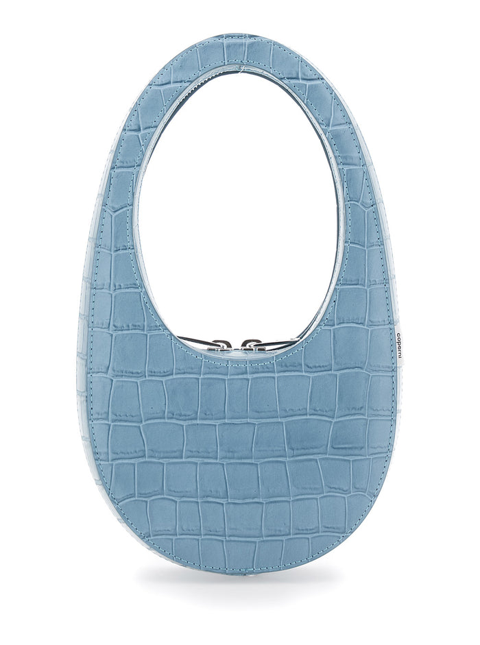 Swipe Mini Handbag with Logo Lettering on the Front and Crocodile-Embossed Effect in Blue Leather for Women Light Calf Hand Bags