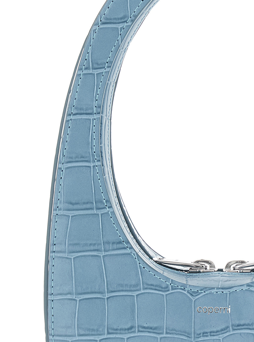 Swipe Mini Handbag with Logo Lettering on the Front and Crocodile-Embossed Effect in Blue Leather for Women Light Calf Hand Bags