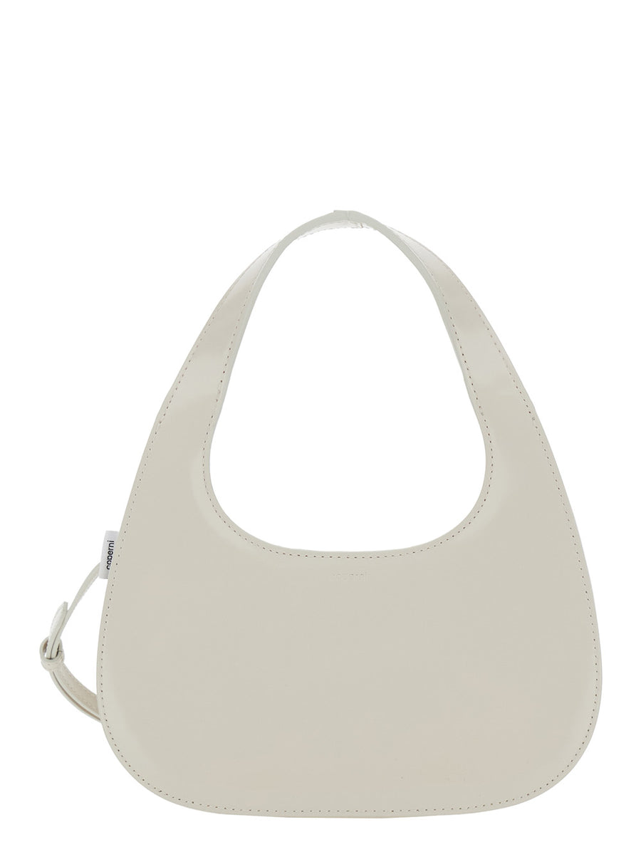 Shoulder Bag Slim Swipe Phone Baguette Beige Cowhide Leather