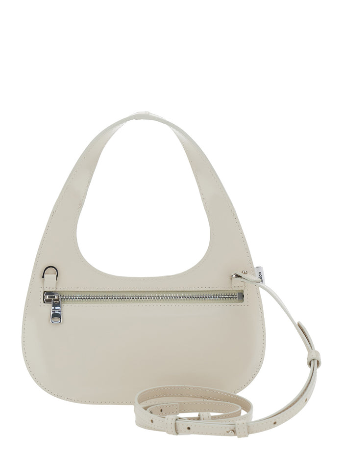 Shoulder Bag Slim Swipe Phone Baguette with Adjustable and Removable Strap Logo Lettering on the Front in Beige Leather for Women Cow