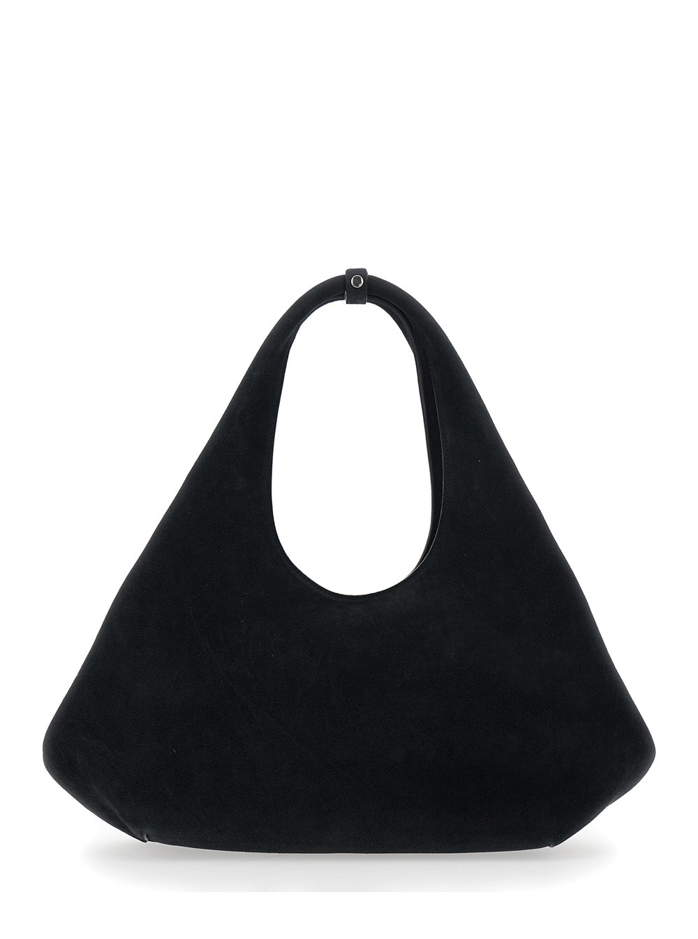 Folded Black Shoulder Bag With Top Handle And Logo Lettering On The Front Suede Woman