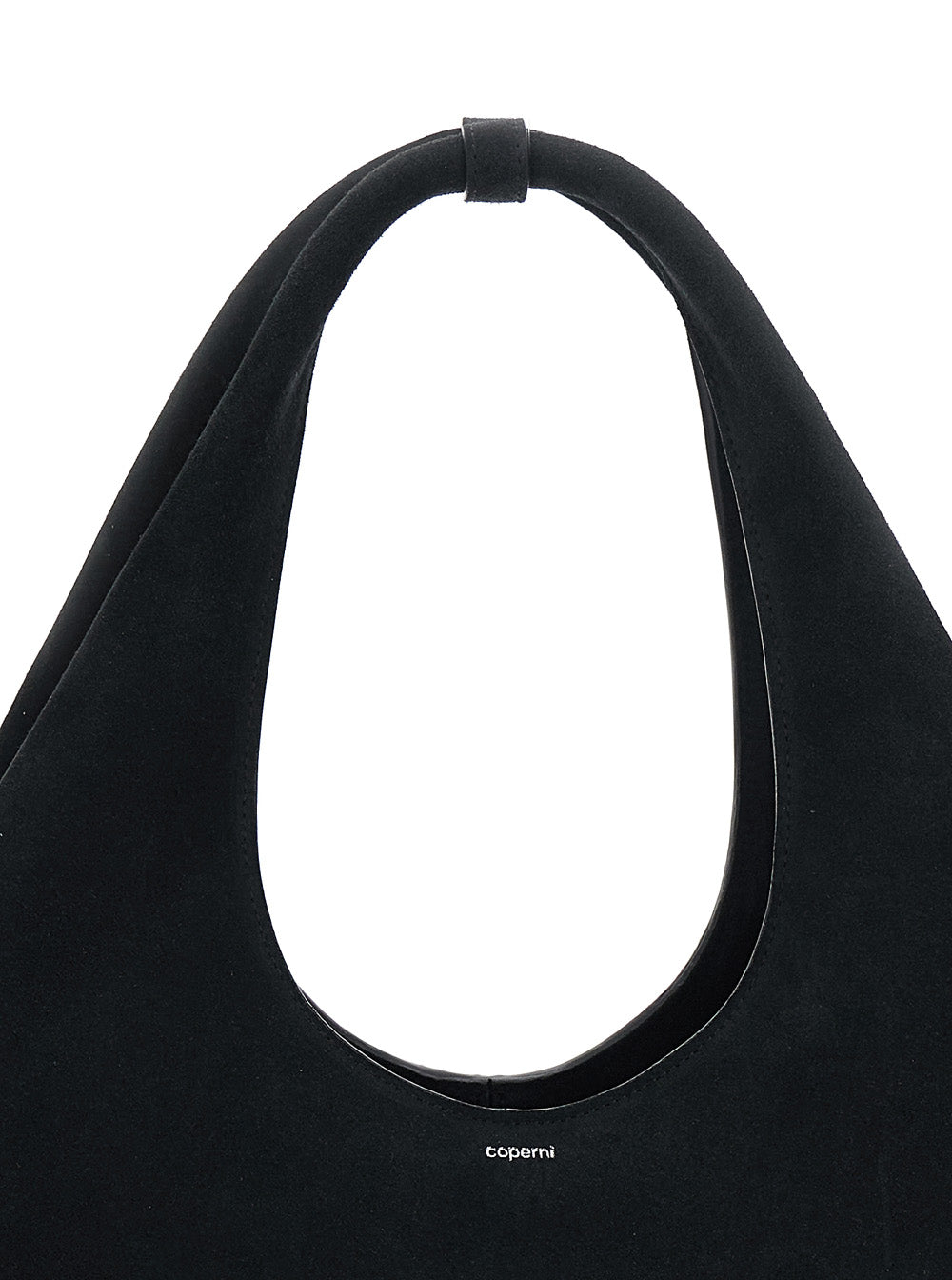 Folded Black Shoulder Bag With Top Handle And Logo Lettering On The Front Suede Woman