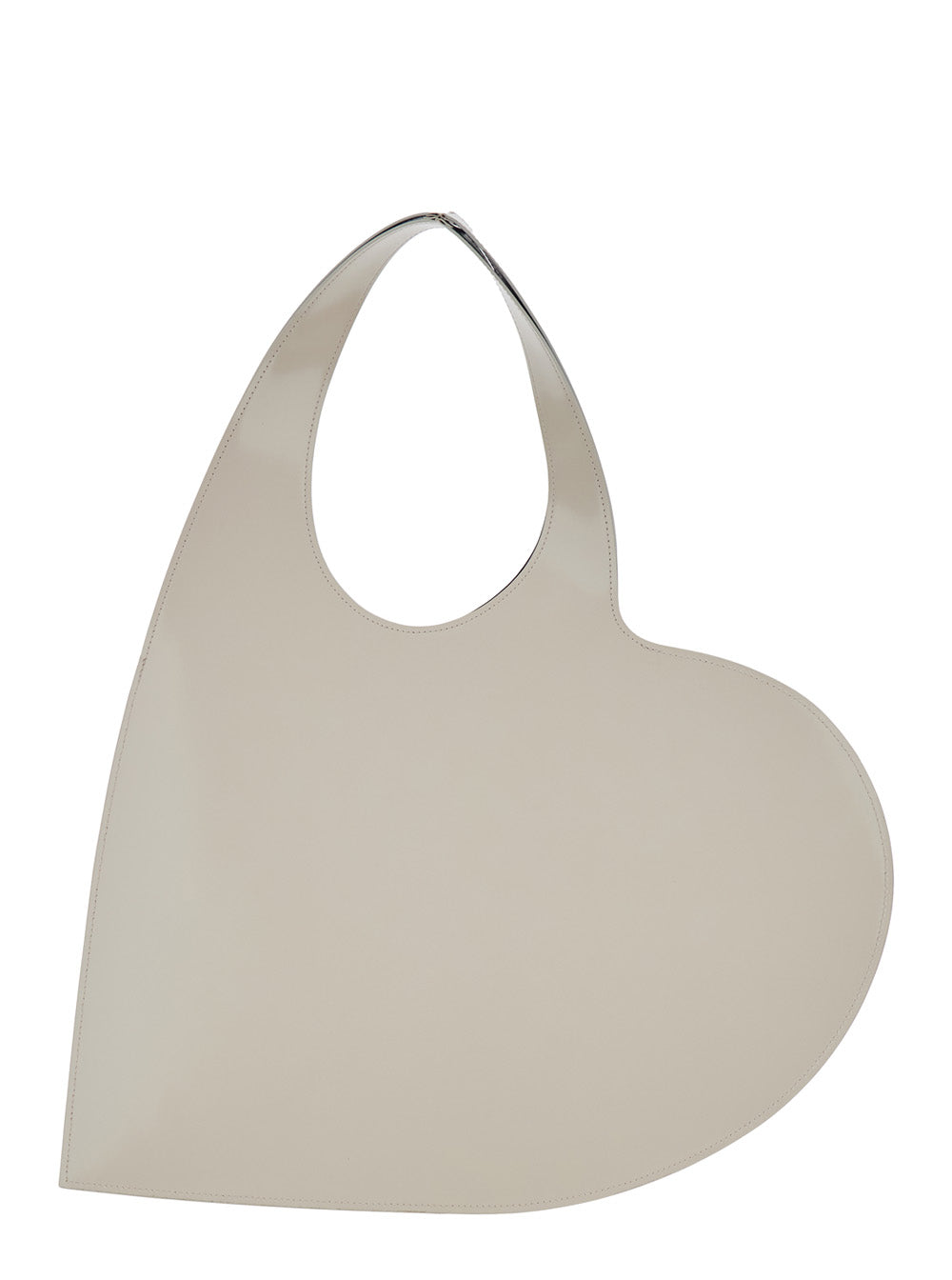 Shoulder Bag Heart With Logo Print Beige Leather For Women