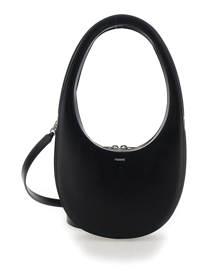 Handbag Swipe with Logo and Black Leather Shoulder Strap for Women Calf Crossbody Bags