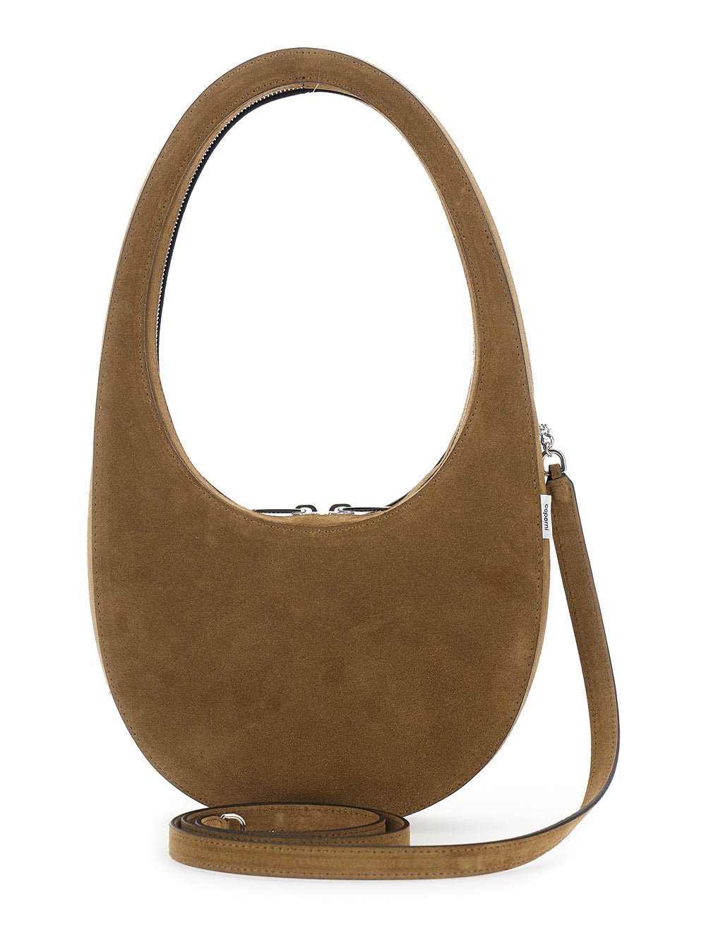 Swipe Shoulder Bag with Embossed Logo and Adjustable Removable Brown Suede Strap for Women Cow Leather Crossbody