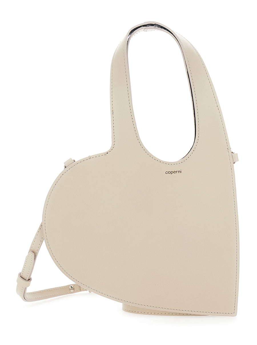 Shoulder Bag Heart-Shaped Beige Leather Cow
