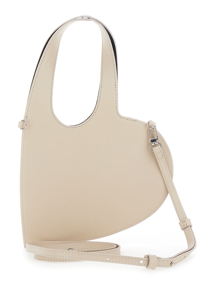 Baby Heart Shoulder Bag in Shape with Adjustable and Removable Beige Leather Strap for Women Cow Crossbody