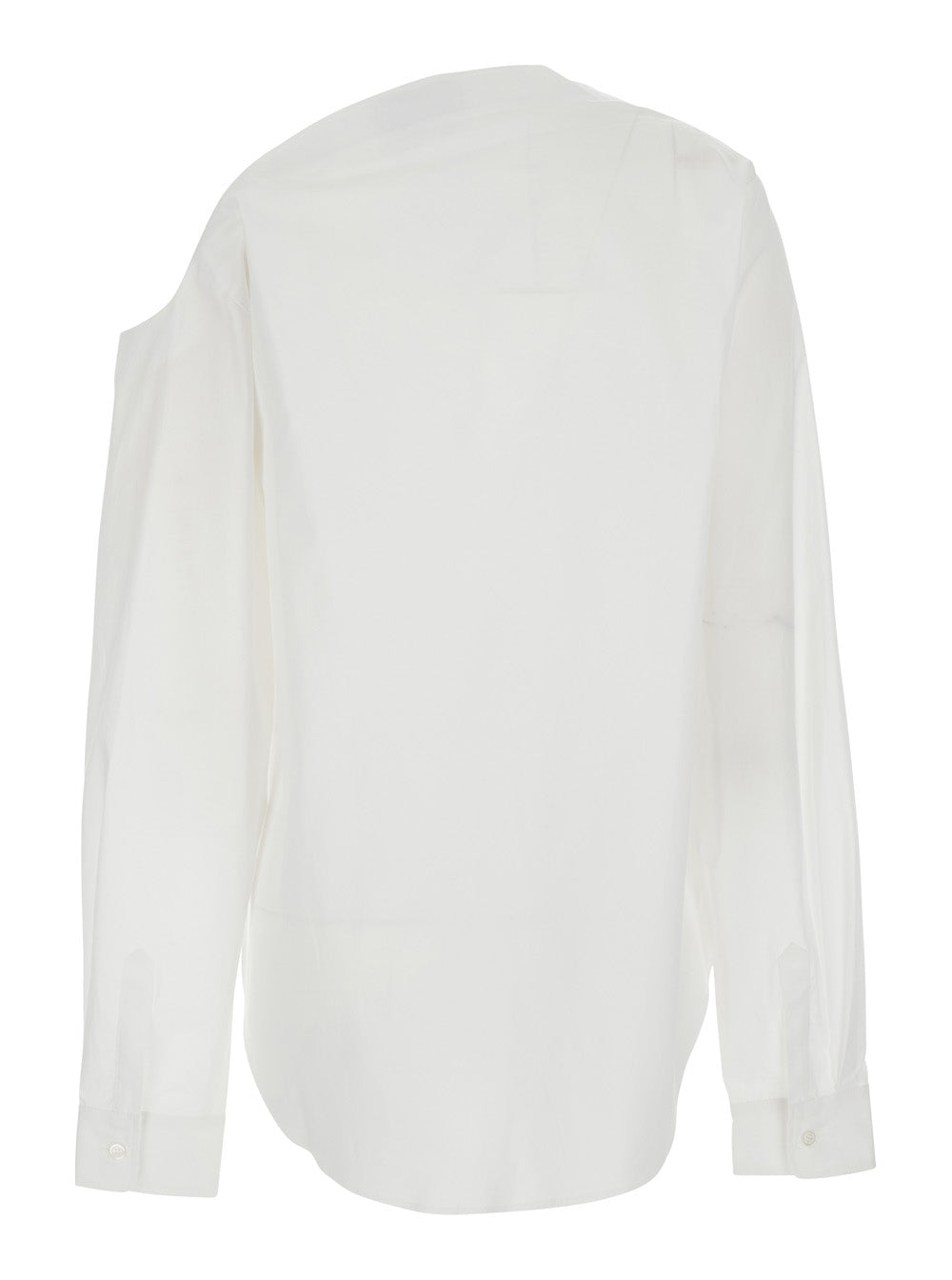 Shirt Heart with Asymmetrical Buttoning and Chest Pocket in White Cotton for Women Blouses