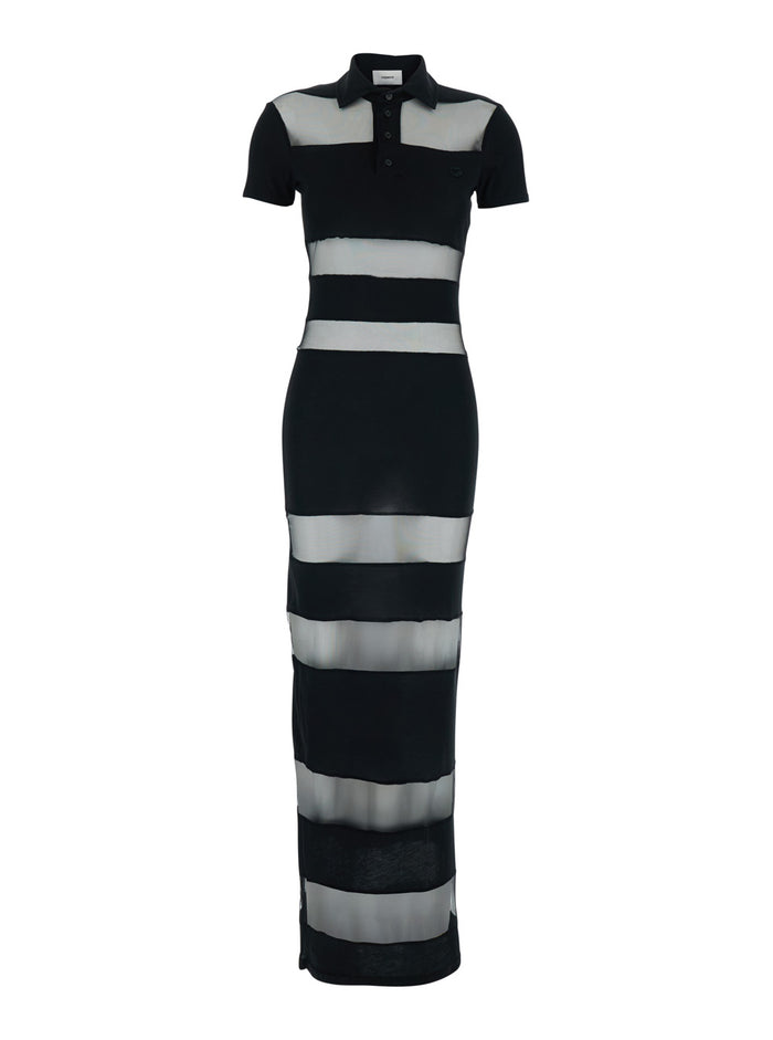 Long Dress Coperni Black with Logo Embroidery on the Front and All-Over Stripes in Cotton Blend for Women Polyamide Elastane