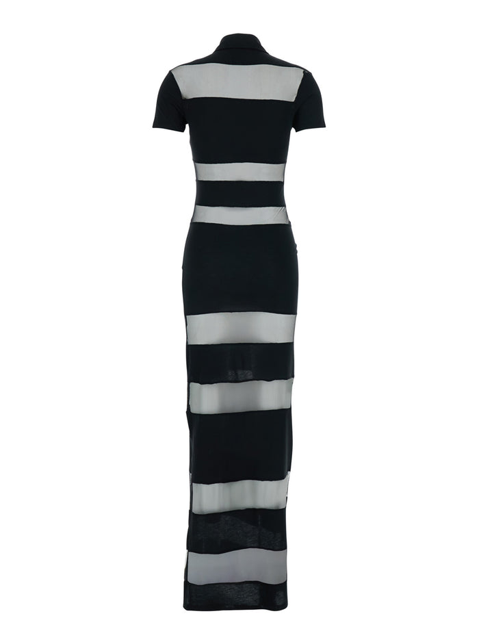 Long Dress Coperni Black with Logo Embroidery on the Front and All-Over Stripes in Cotton Blend for Women Polyamide Elastane