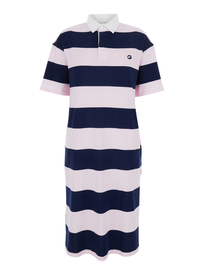 Dress with All-Over Striped Motif and Embroidered Logo on Front in Multicolor Cotton for Women Organic