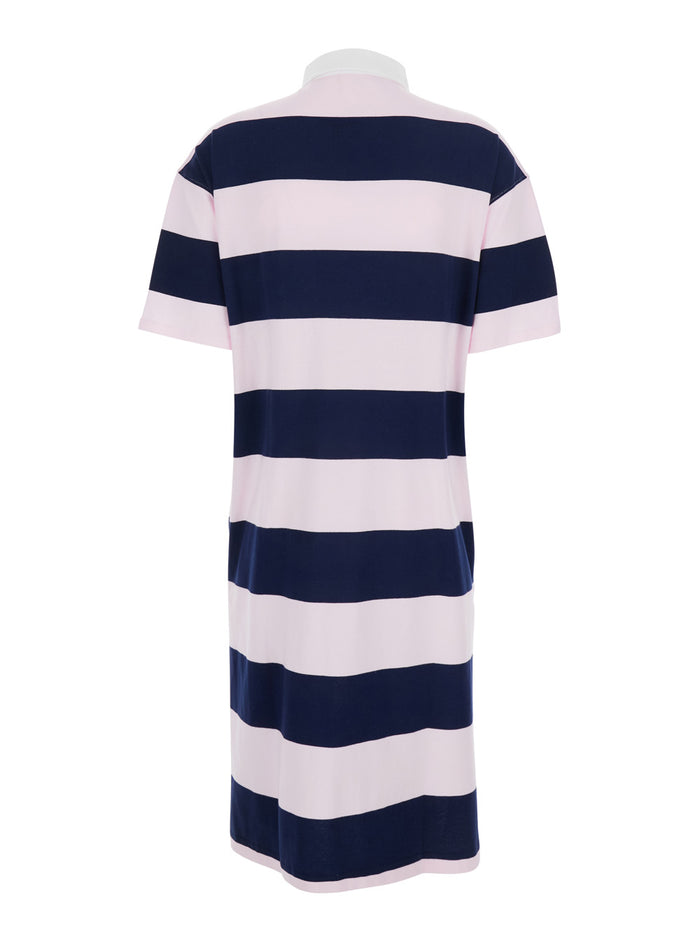 Dress with All-Over Striped Motif and Embroidered Logo on Front in Multicolor Cotton for Women Organic