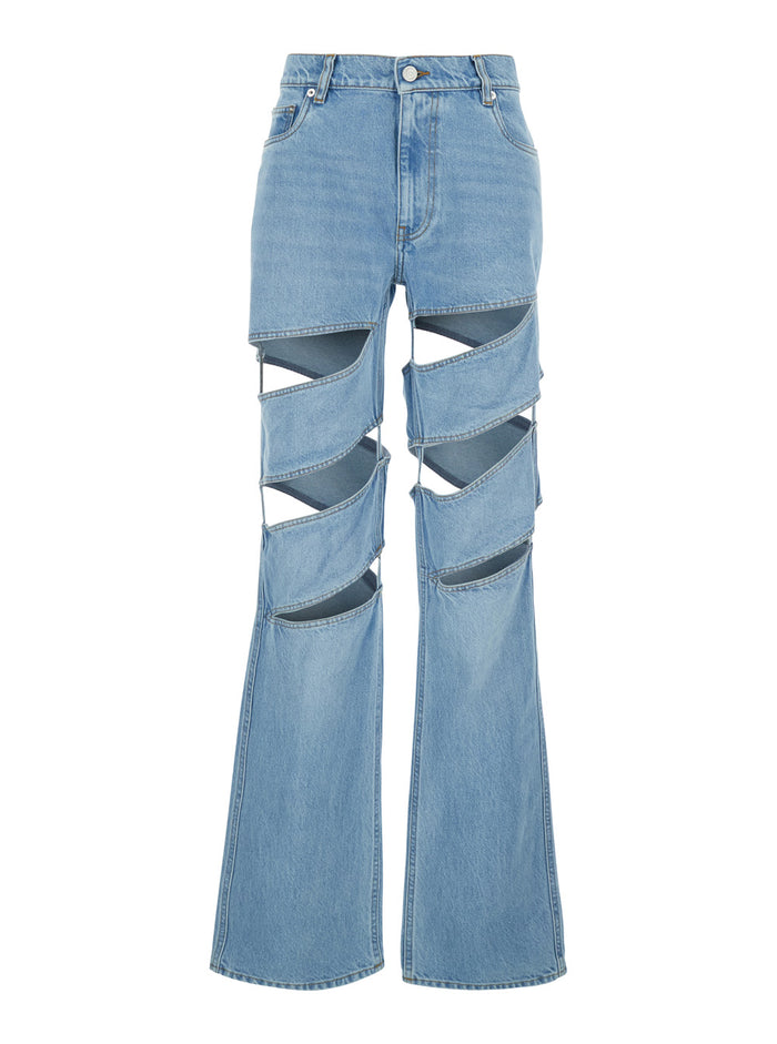 Spiral Cut-Out Design Jeans with Logo Patch on the Back in Light Blue Denim for Women Organic Cotton