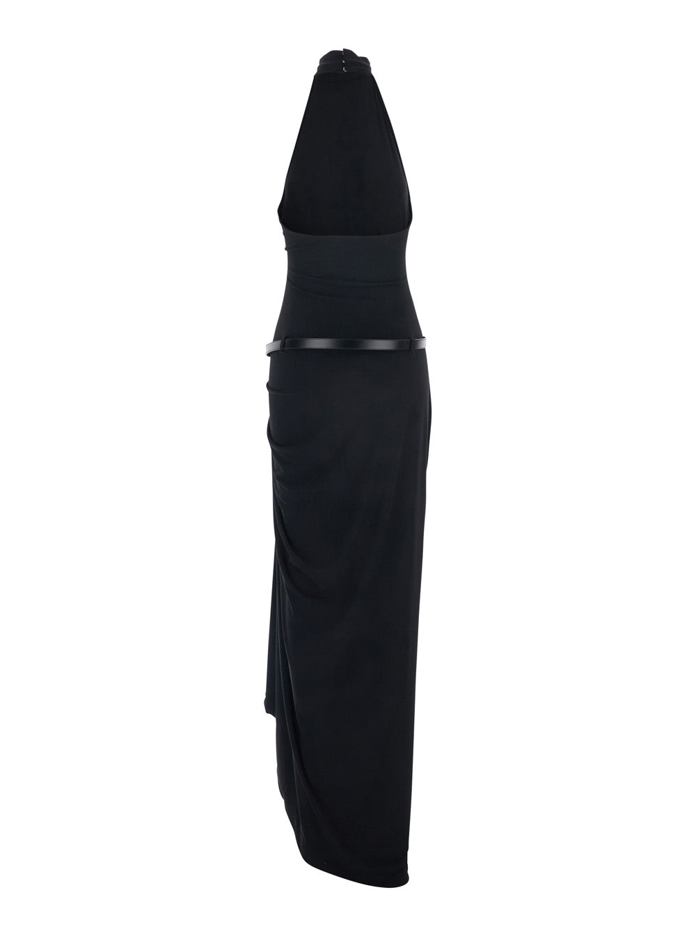 Long Dress Coperni with Open Back and Logo Belt at Waist in Black Fabric for Women Polyester Elastane