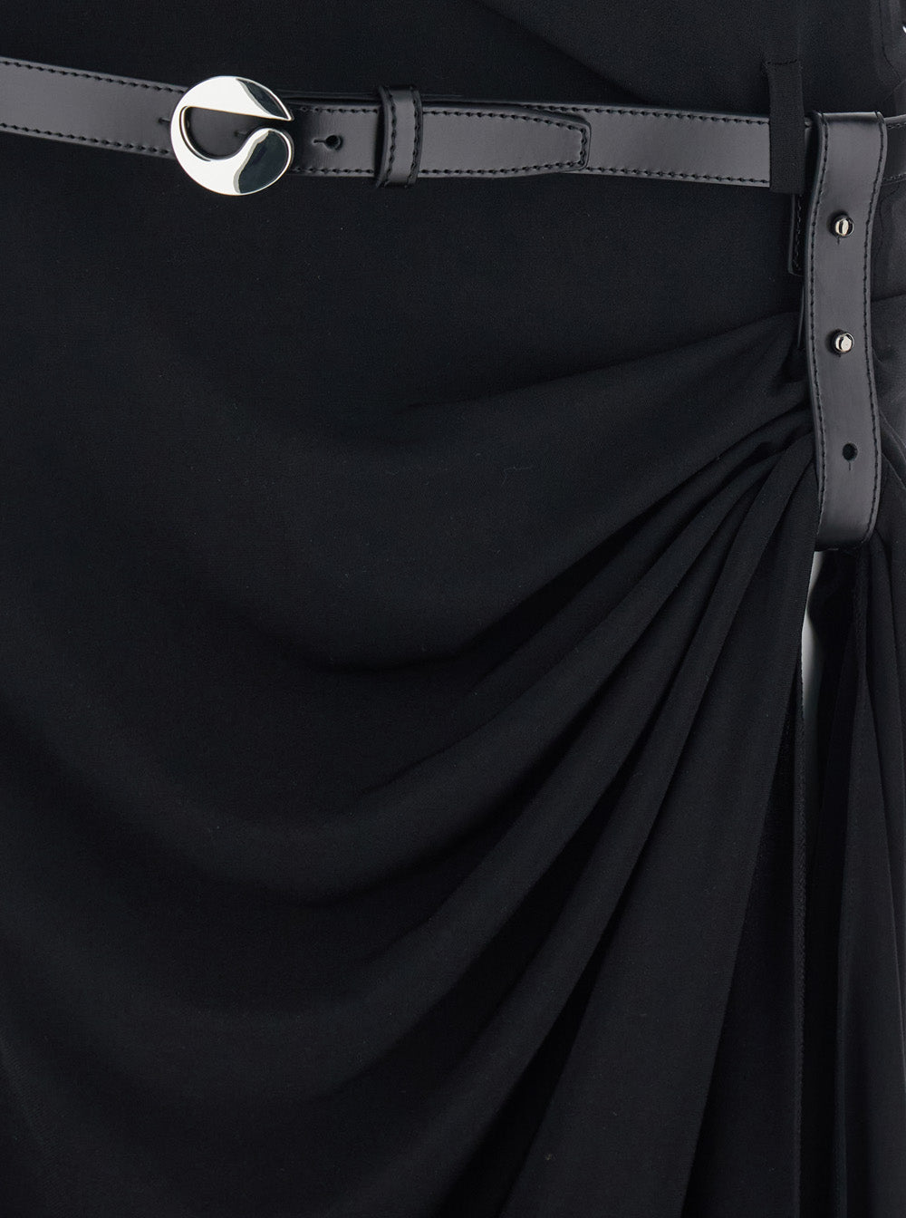 Long Dress Coperni with Open Back and Logo Belt at Waist in Black Fabric for Women Polyester Elastane