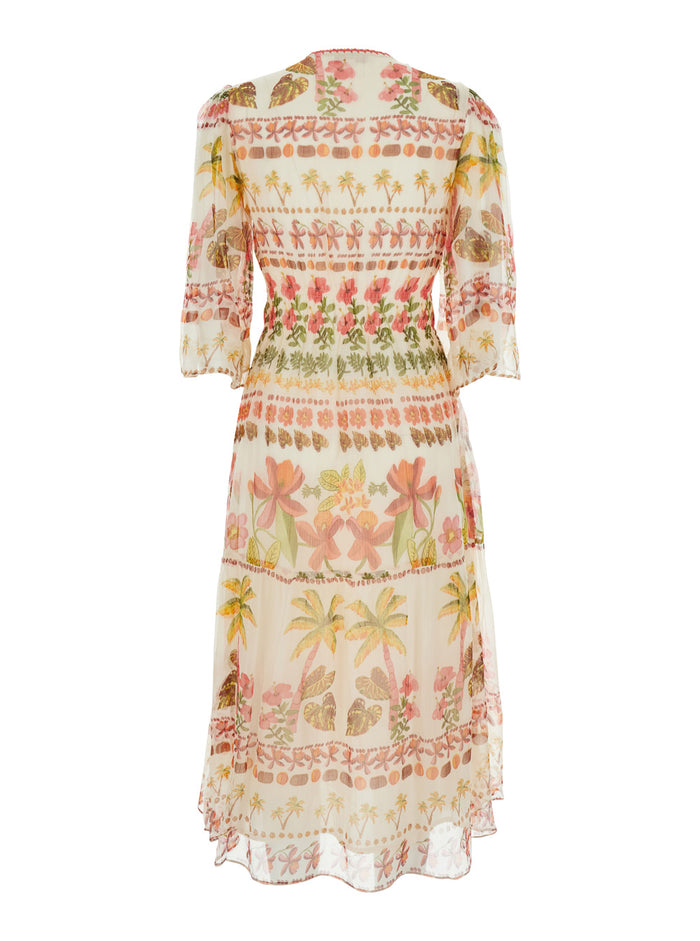 Melina Robe White Dress Long With V-Neck And Short Sleeves Viscose Women