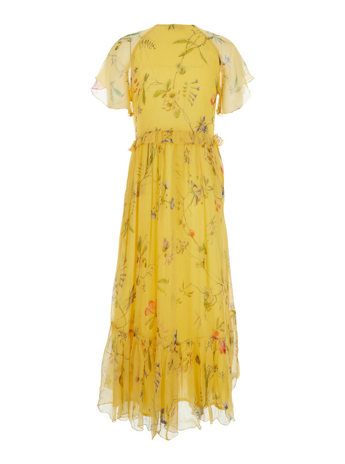 Long Dress Madrugada With V-Neck And Short Sleeves Yellow Viscose For Women