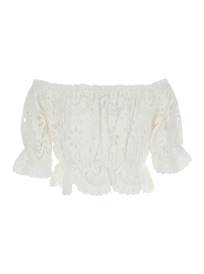 Blouse Edwige White With Long Sleeves And Embroidered Details Polyester Women Cotton Shirts Blouses