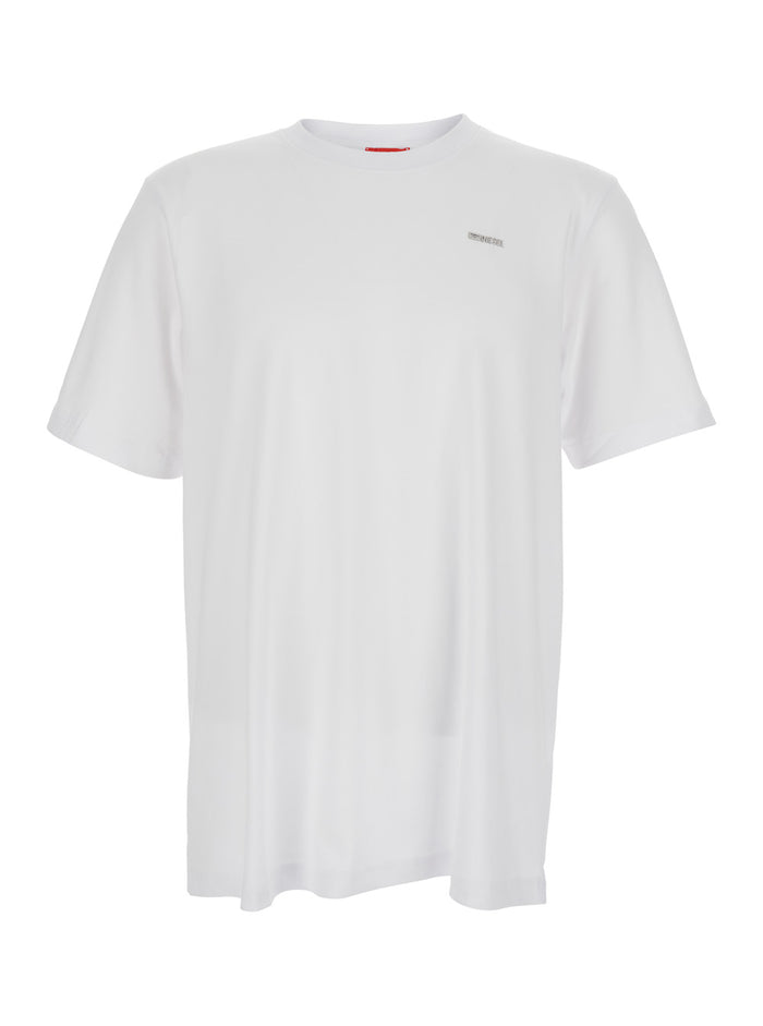 T-Shirt T-Adjust-Met with Lettering Logo on the Front in White Cotton for Men Tshirts And Polo Shirts