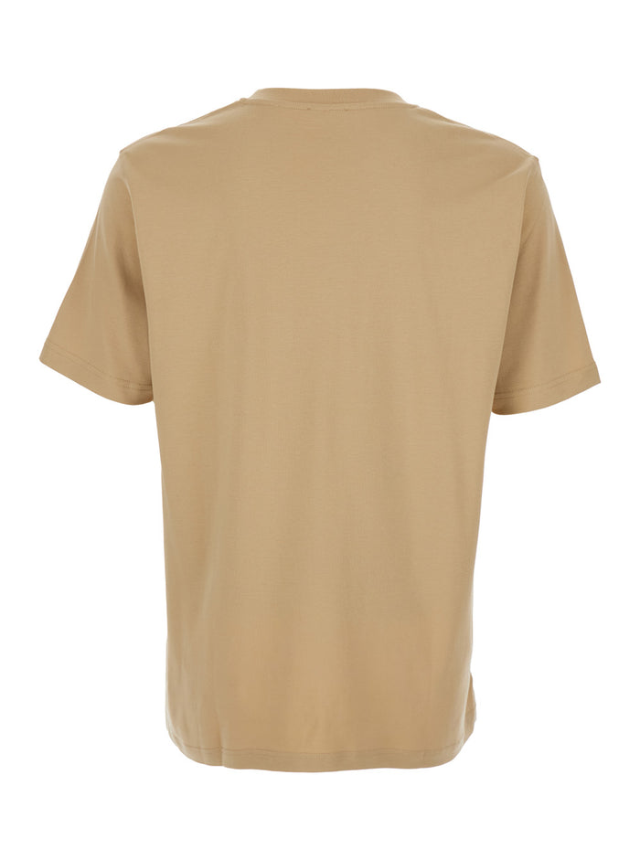 Beige T-Shirt T-ADJUST-MET with Round Neck and Short Sleeves in Cotton for Men Tshirts Polo Shirts