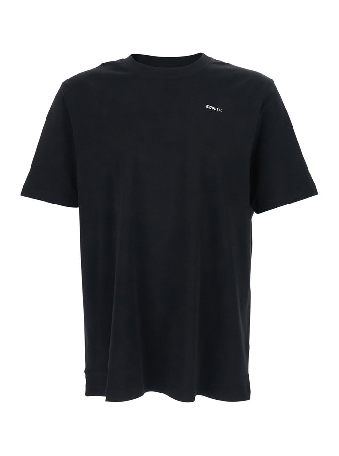 Black T-Shirt T-ADJUST-MET with Round Neck and Printed Logo on the Front in Mens Cotton Tshirts Polo Shirts