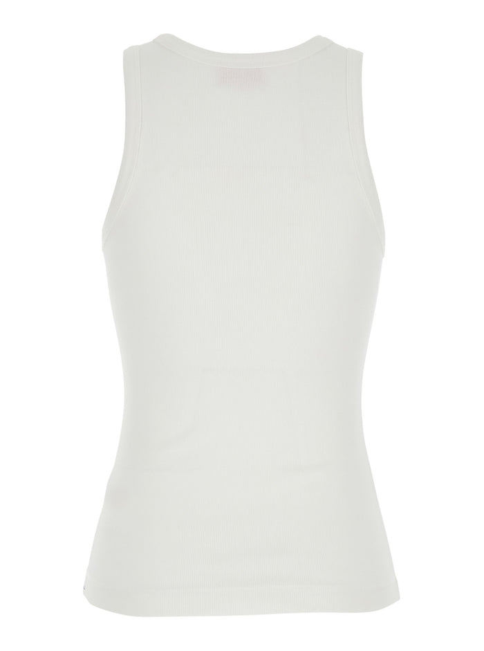 Top DLogo with on the Front in White Ribbed Cotton for Women Elastane Tops