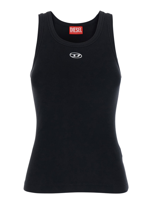 Sleeveless Top Dlogo Black Ribbed Cotton Tops