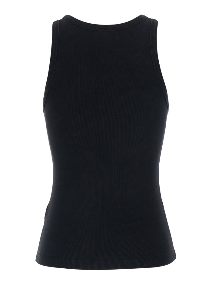 Top with DLogo on the Front in Black Ribbed Cotton for Women Elastane Tops
