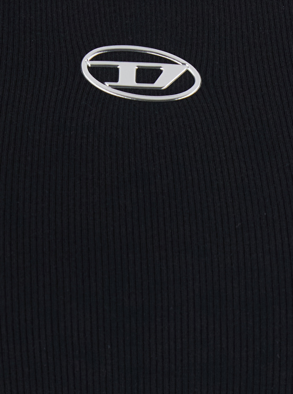 Top with DLogo on the Front in Black Ribbed Cotton for Women Elastane Tops