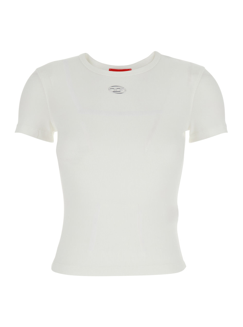 White T-shirt with DLogo on the Front in Womens Cotton Elastane Tshirts And Polo Shirts