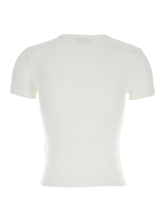 White T-shirt with DLogo on the Front in Womens Cotton Elastane Tshirts And Polo Shirts