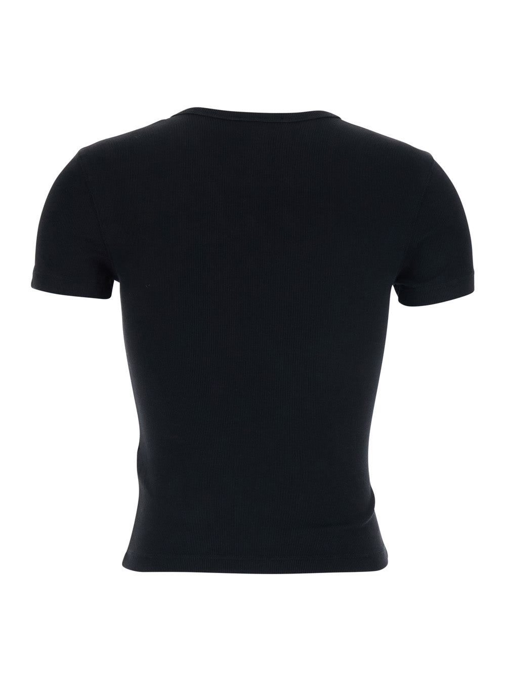 Black T-Shirt With Dlogo Applied On The Front Cotton Woman Elastane Tshirts And Polo Shirts