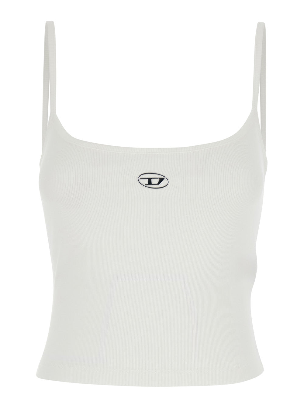 DLogo Top with Thin Straps and Plaque on Front in White Cotton for Women Elastane Tops