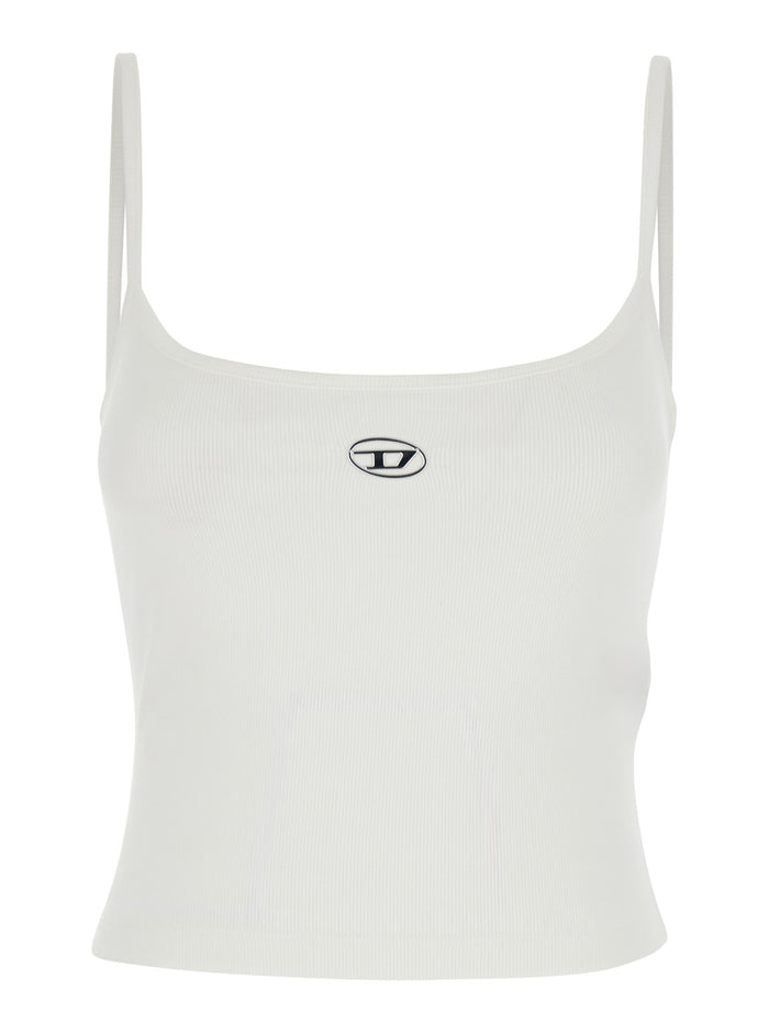 DLogo Top with Thin Straps and Plaque on Front in White Cotton for Women Elastane Tops