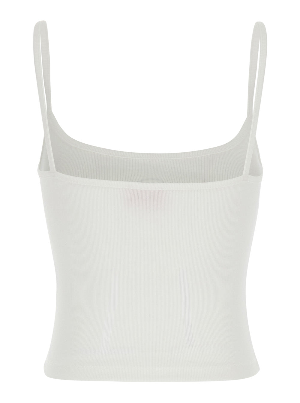 DLogo Top with Thin Straps and Plaque on Front in White Cotton for Women Elastane Tops