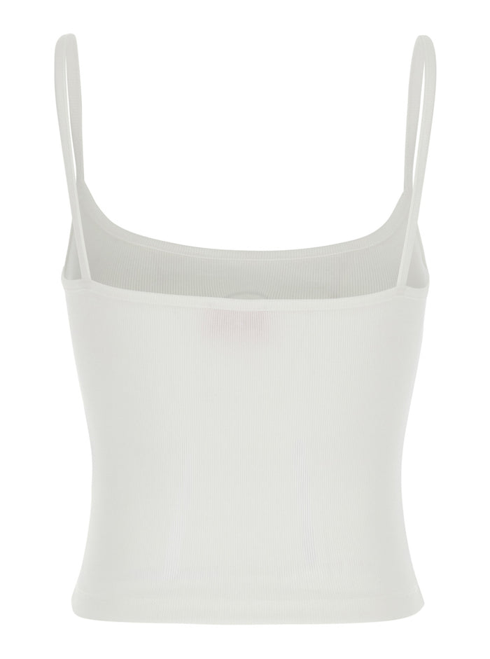 DLogo Top with Thin Straps and Plaque on Front in White Cotton for Women Elastane Tops