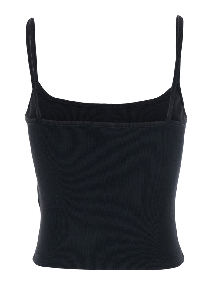 Black Top with Thin Straps and DLogo Plaque on the Front in Cotton for Women Elastane Tops