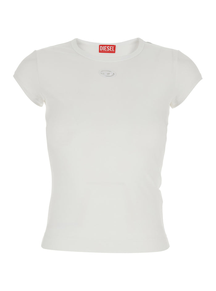 T-Shirt Angie with DLogo Plaque on the Front in White Cotton for Women Elastane Tshirts And Polo Shirts