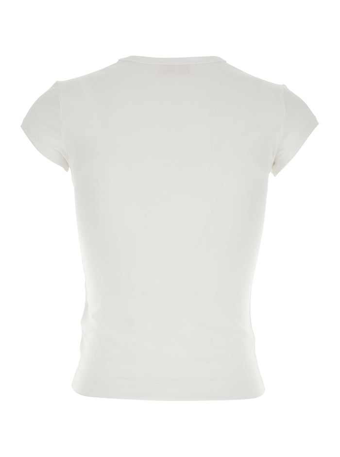 T-Shirt Angie with DLogo Plaque on the Front in White Cotton for Women Elastane Tshirts And Polo Shirts