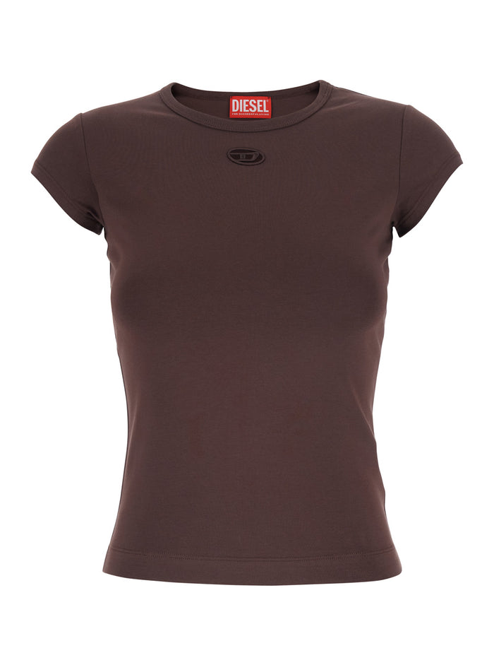 Angie Brown T-Shirt With Dlogo Plaque On The Front Cotton Woman Elastane Tshirts And Polo Shirts