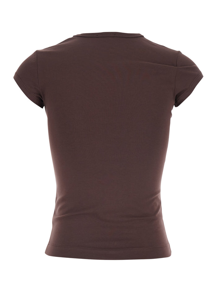 Angie Brown T-Shirt With Dlogo Plaque On The Front Cotton Woman Elastane Tshirts And Polo Shirts